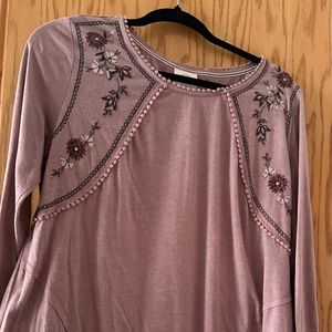 Dusty Pink/Rose Embroidered Long Sleeve Shirt